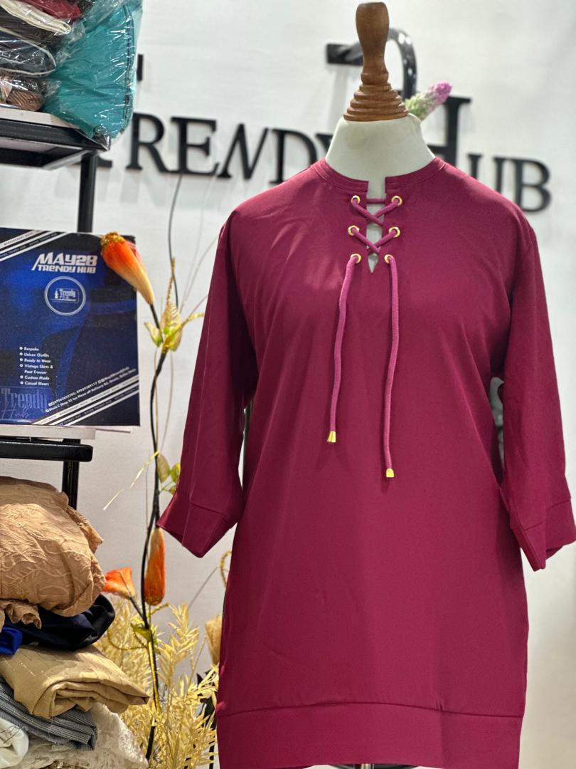 Elegant Lace-Up Tunic – Berry