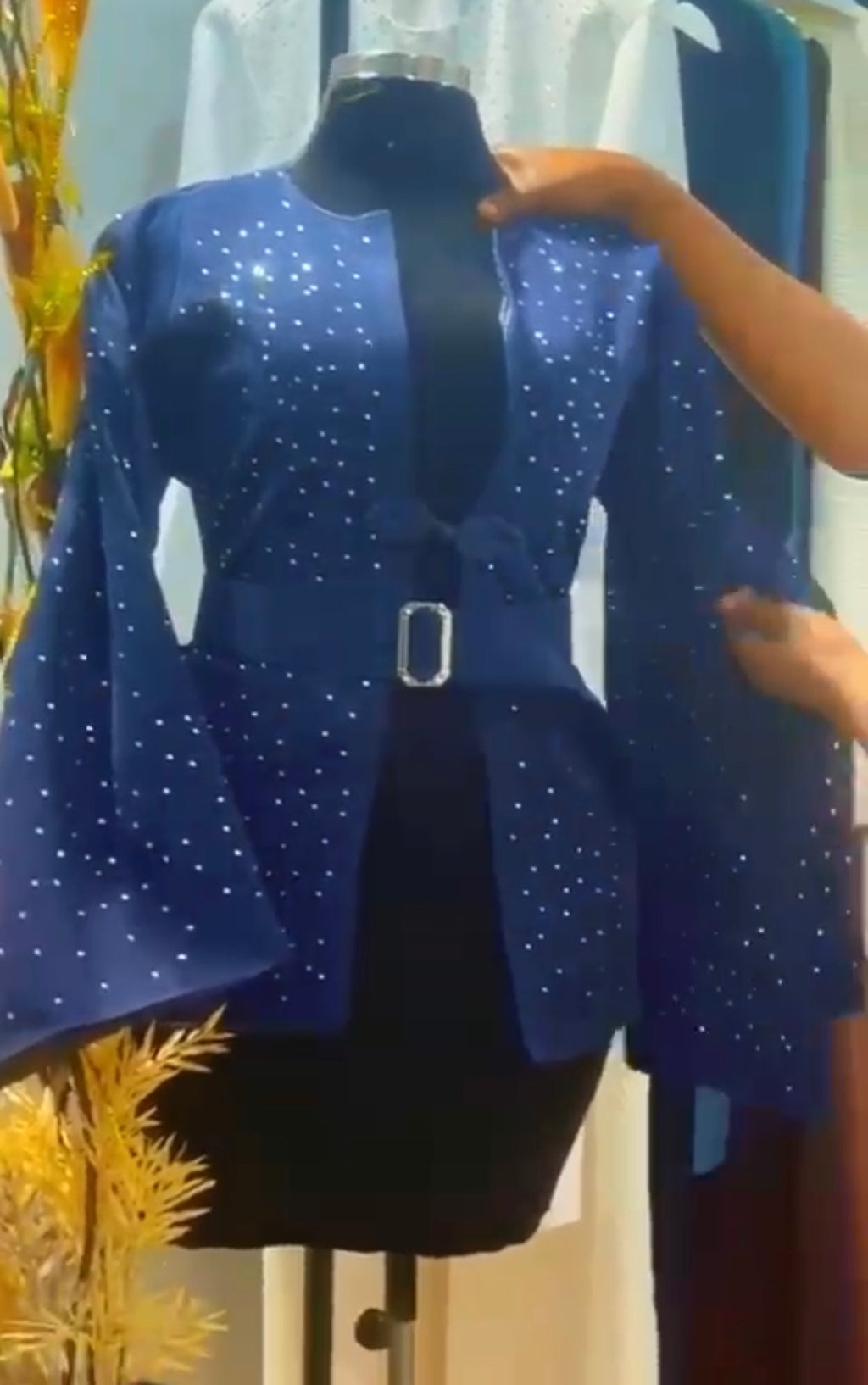 Navy Sparkle Bell-Sleeve Blazer