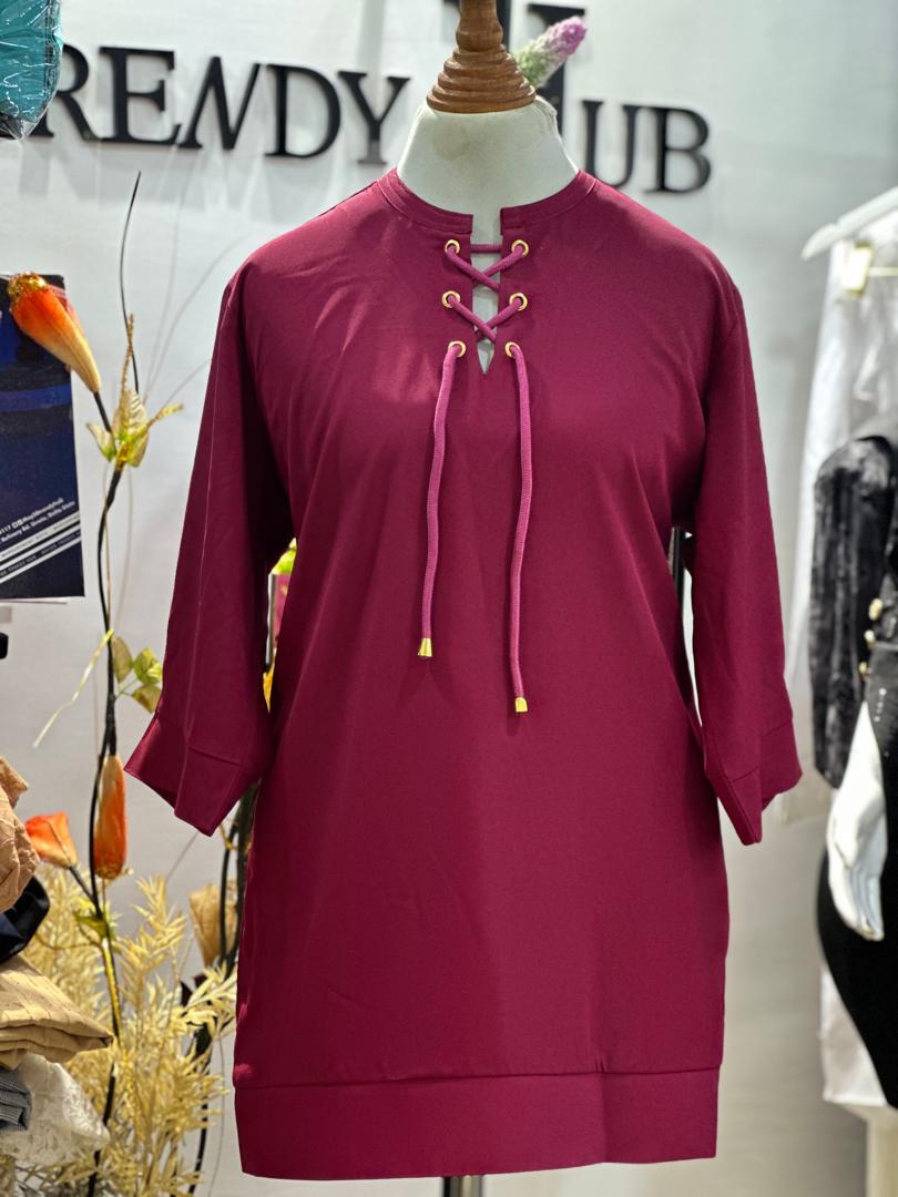 Elegant Lace-Up Tunic – Berry