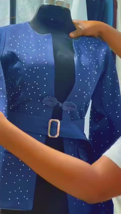 Navy Sparkle Bell-Sleeve Blazer